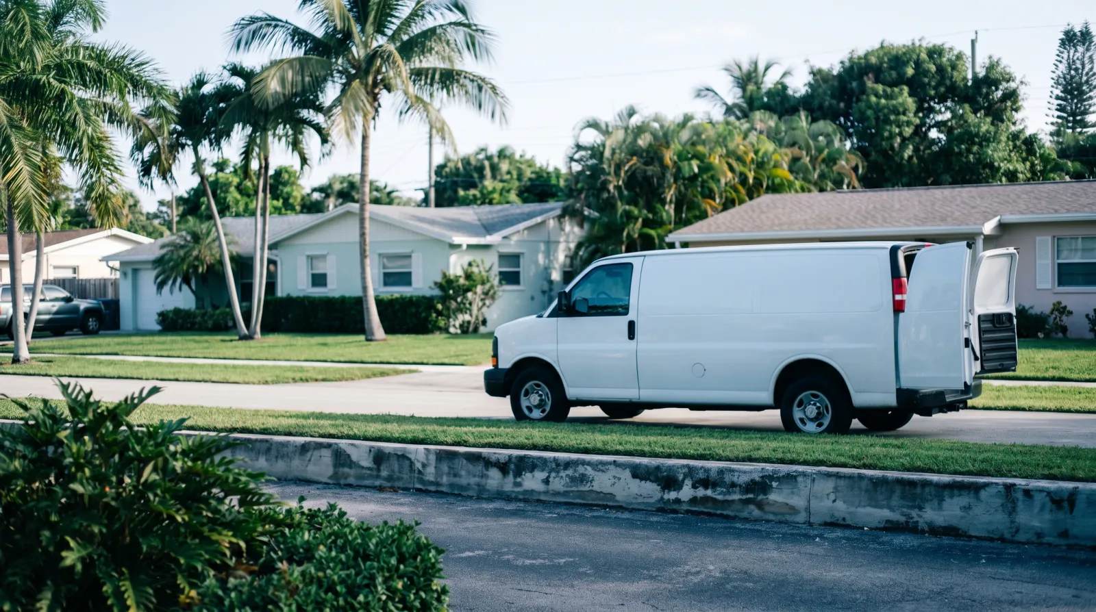 Local SEO in Coral Springs in South Florida | FoundRank.AI Residential street with a work van in a Coral Springs, South Florida neighborhood.