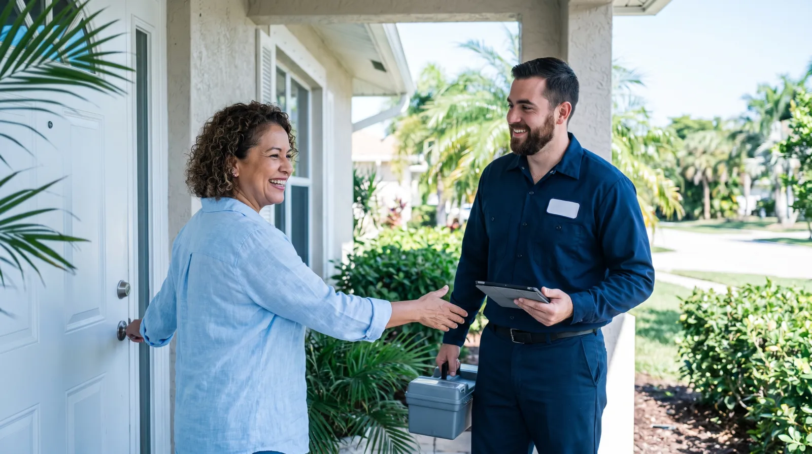 AI visibility in South Florida | FoundRank.AI A woman relaxes on a sunlit lanai in South Florida, using her smartphone to ask for a local recommendation.