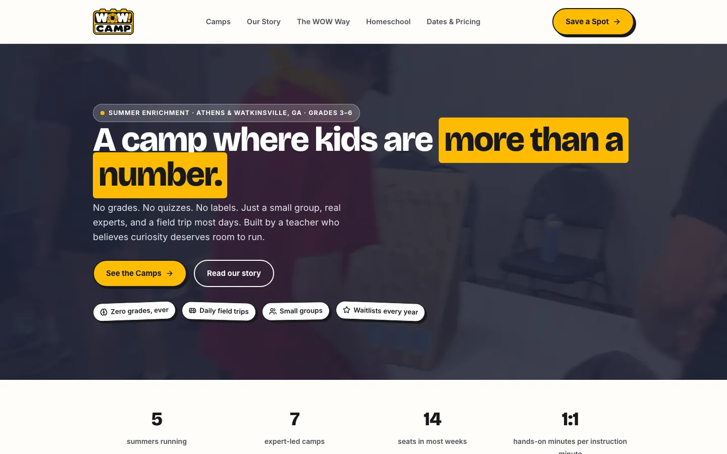 Wow Camp website, built by FoundRank